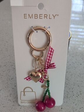Emberly Gold Cherry Bag Charm with Red 🍒 Ribbon